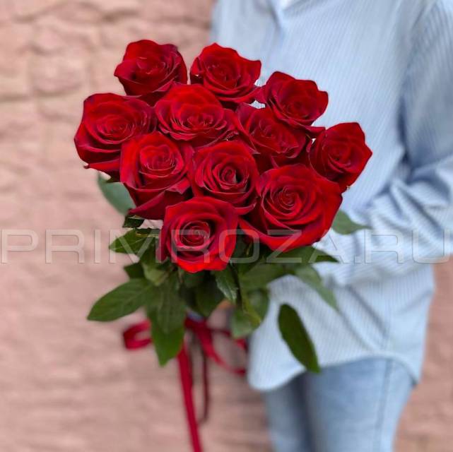 БУКЕТ ИЗ 11  ВЫСОКИХ КРАСНЫХ РОЗ  #R01063
