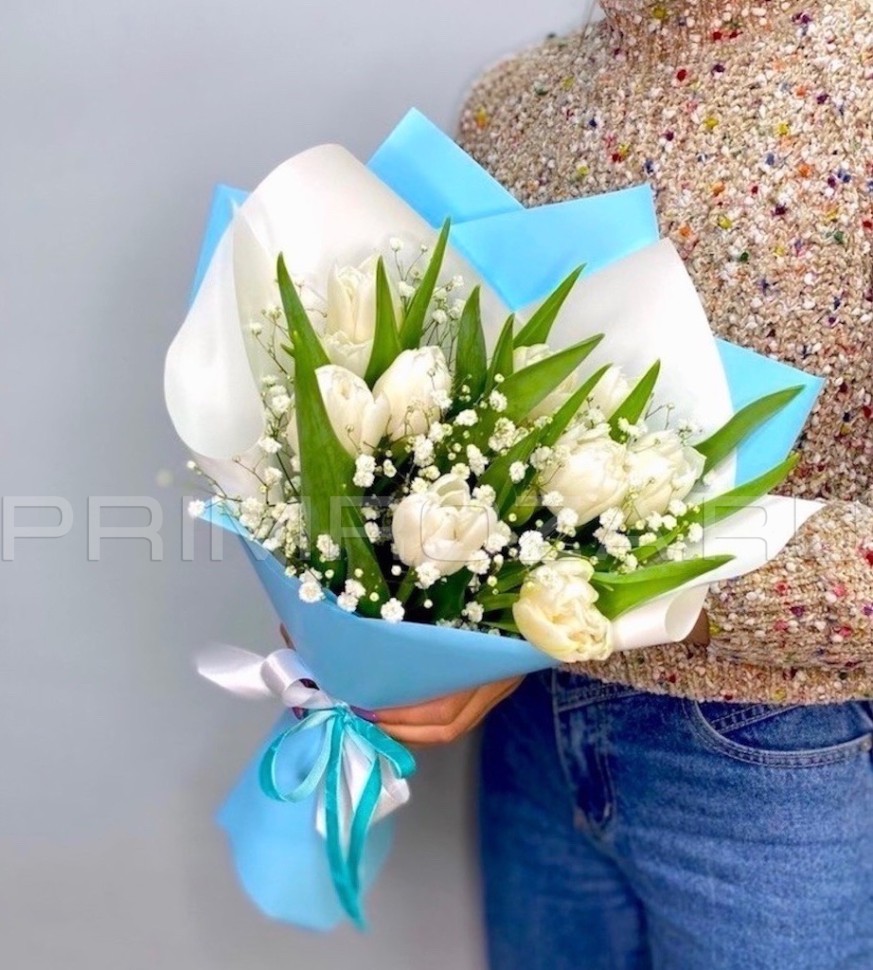 #DV22 Букет из тюльпанов и гипсофилы 