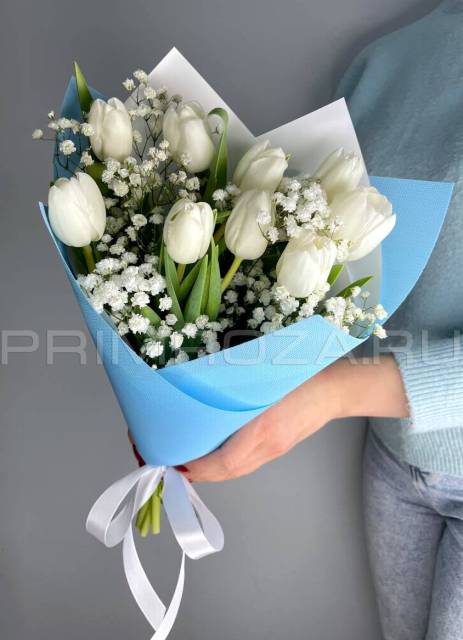 #M10 Букет из тюльпанов и гипсофилы 