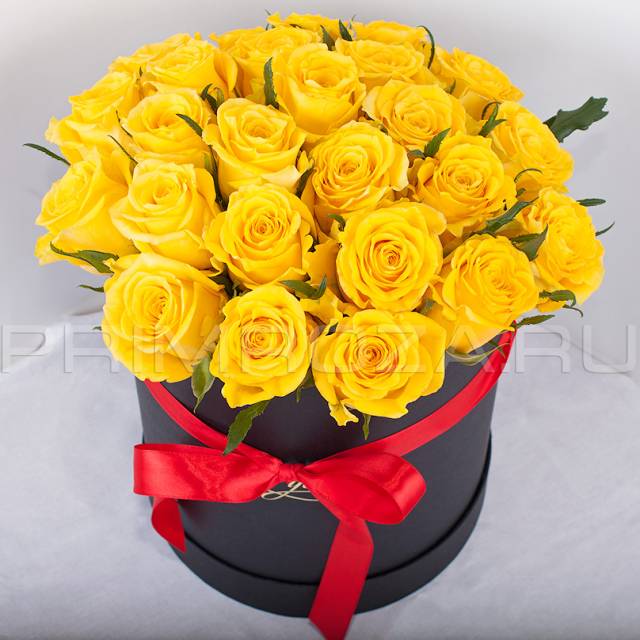 Букет из желтых роз в шляпной коробке #R00601
