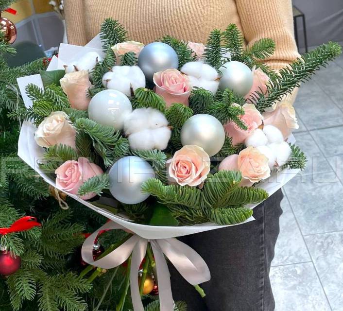 Нежный букет с нобилисом и розами#A8445